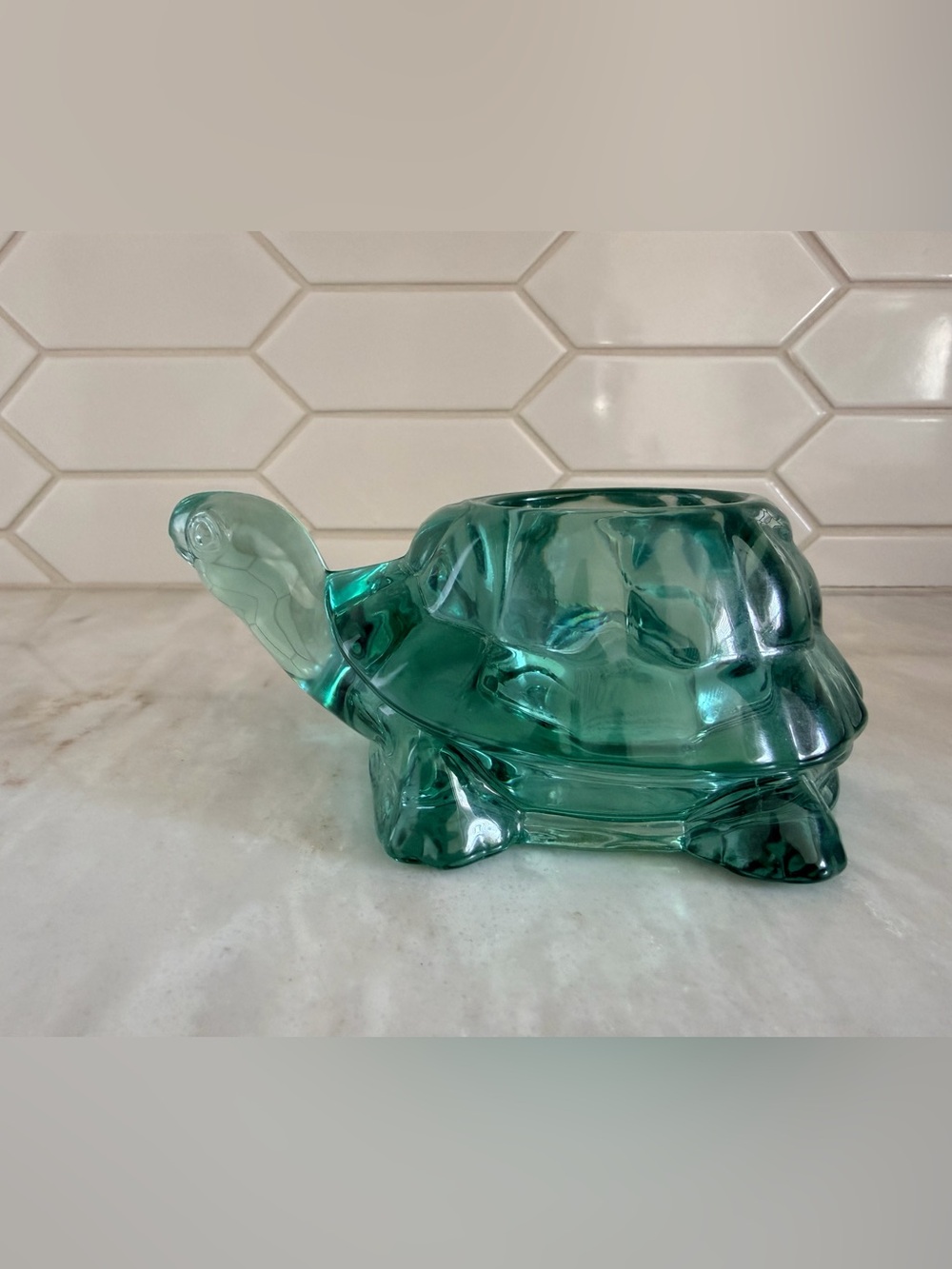 Indiana Glass Turtle Votive Candle Holder Spanish Green Made in USA
